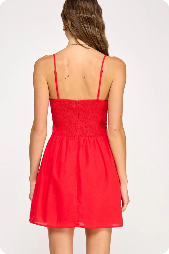 Top Stitch Mini Dress in Red