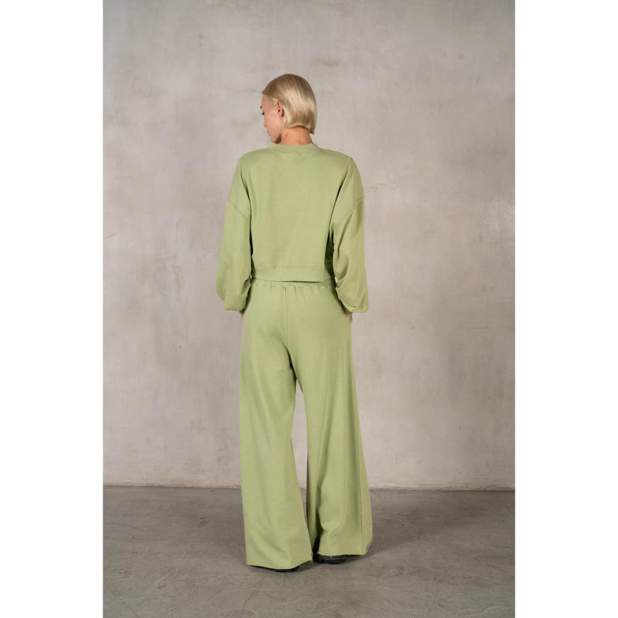 Mineral Wash Cropped Sweatshirt Set in Sage