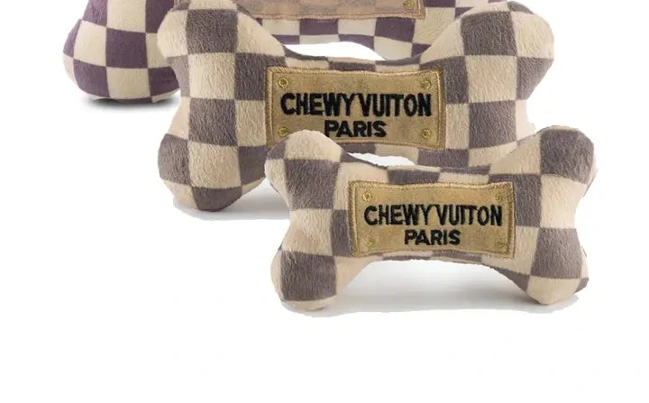 Chewy Vuiton Checker Bone Toy in Tan
