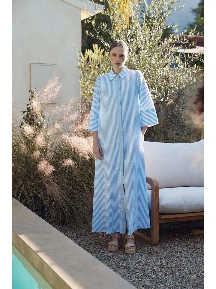Flowy Striped Buttondown Dress in Powder Blue