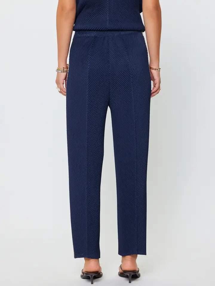 Pleated Tapered Pants W/Side Panels in Navy