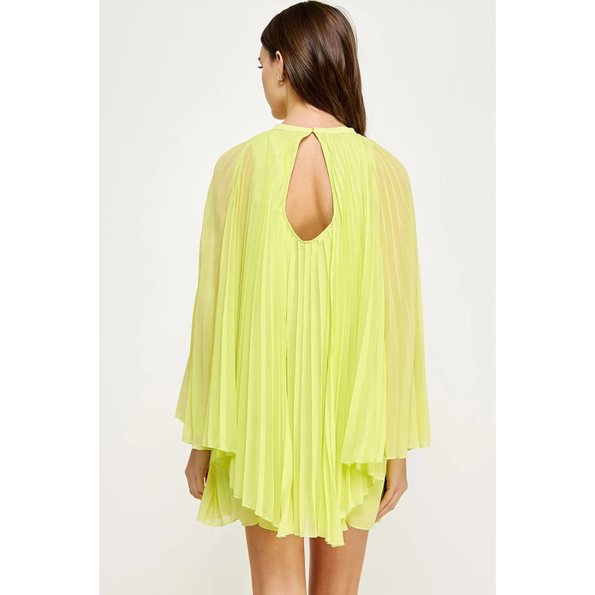 Pleated Cape Dress in Lime Sherbet
