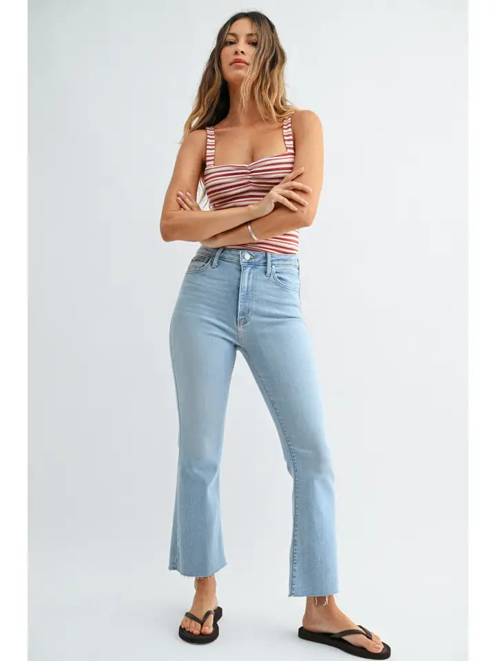 Just Black Denim High Rose Cropped Tonal Flare in Light Wash