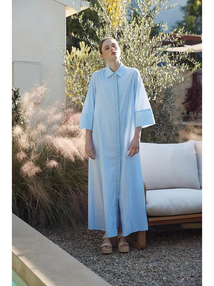 Flowy Striped Buttondown Dress in Powder Blue