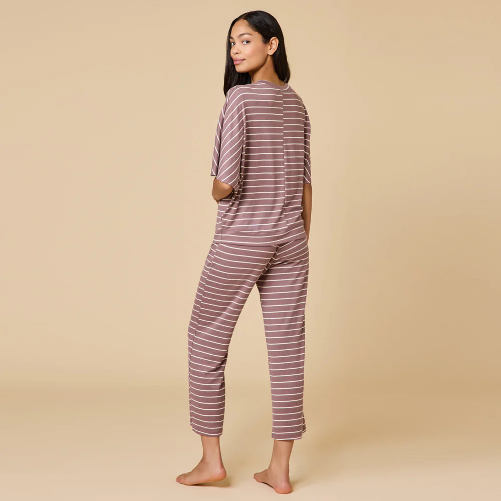 Softies Dream Relaxed V-Neck Capri Set in Driftwood Stripe