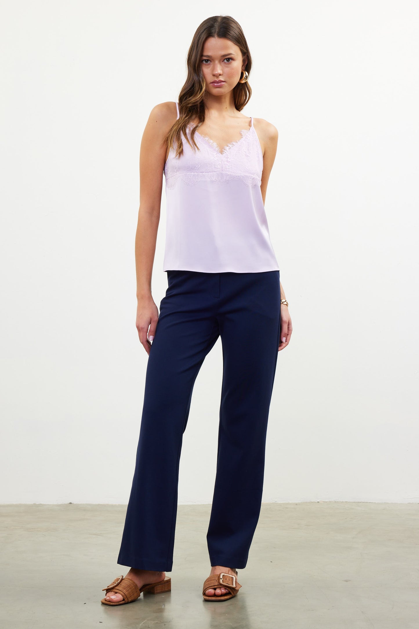 Silky Lace Front Tank in Lavender