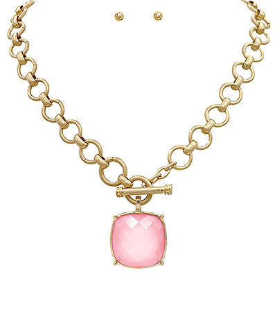 Gold Toggle Chain Square Stone Necklace