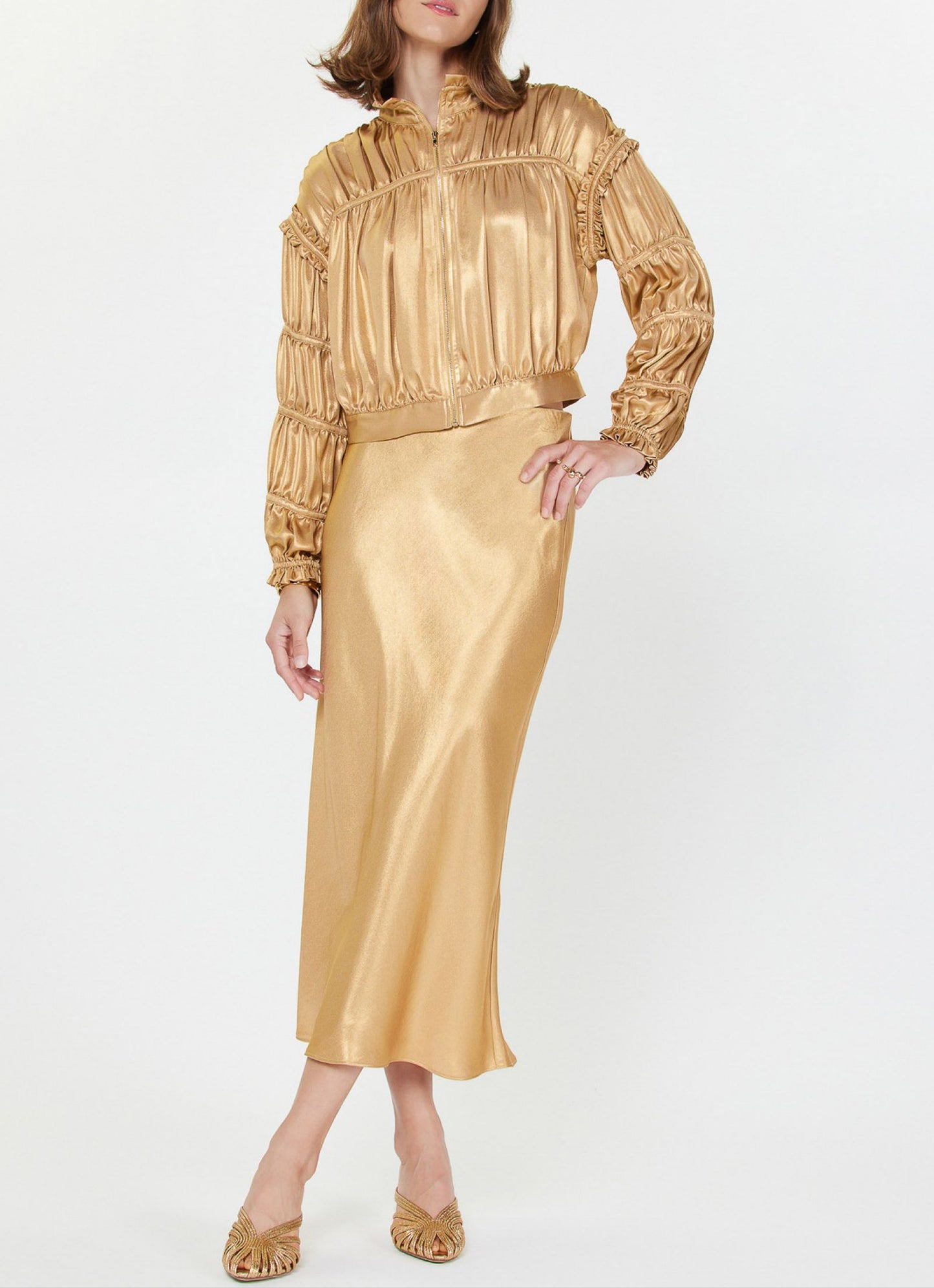 Metallic Shirring Jacket/Top in Gold