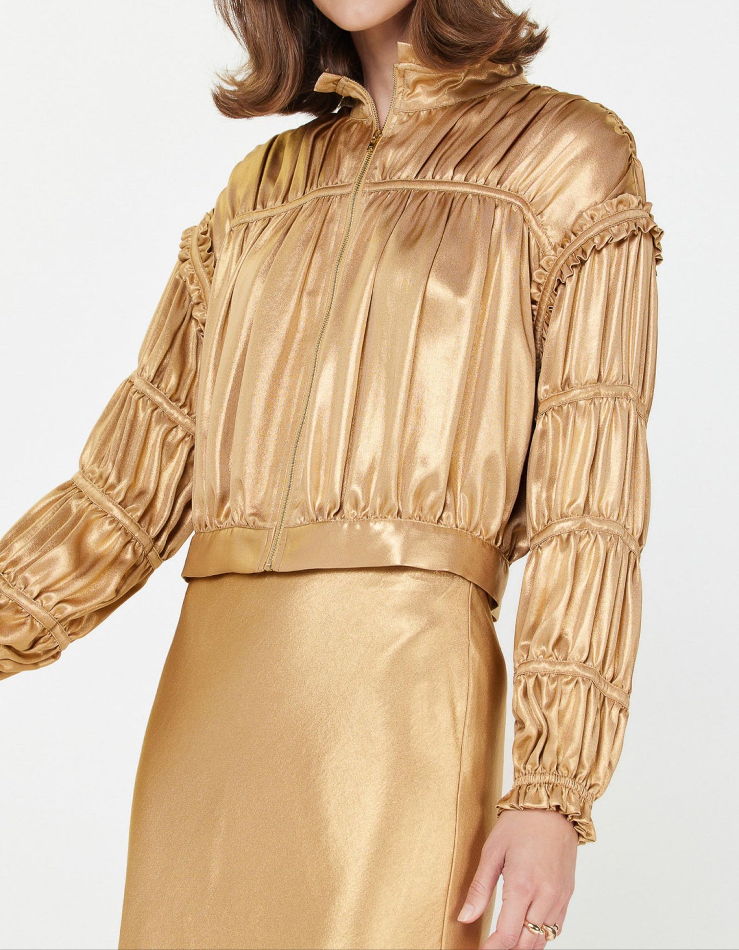Metallic Shirring Jacket/Top in Gold