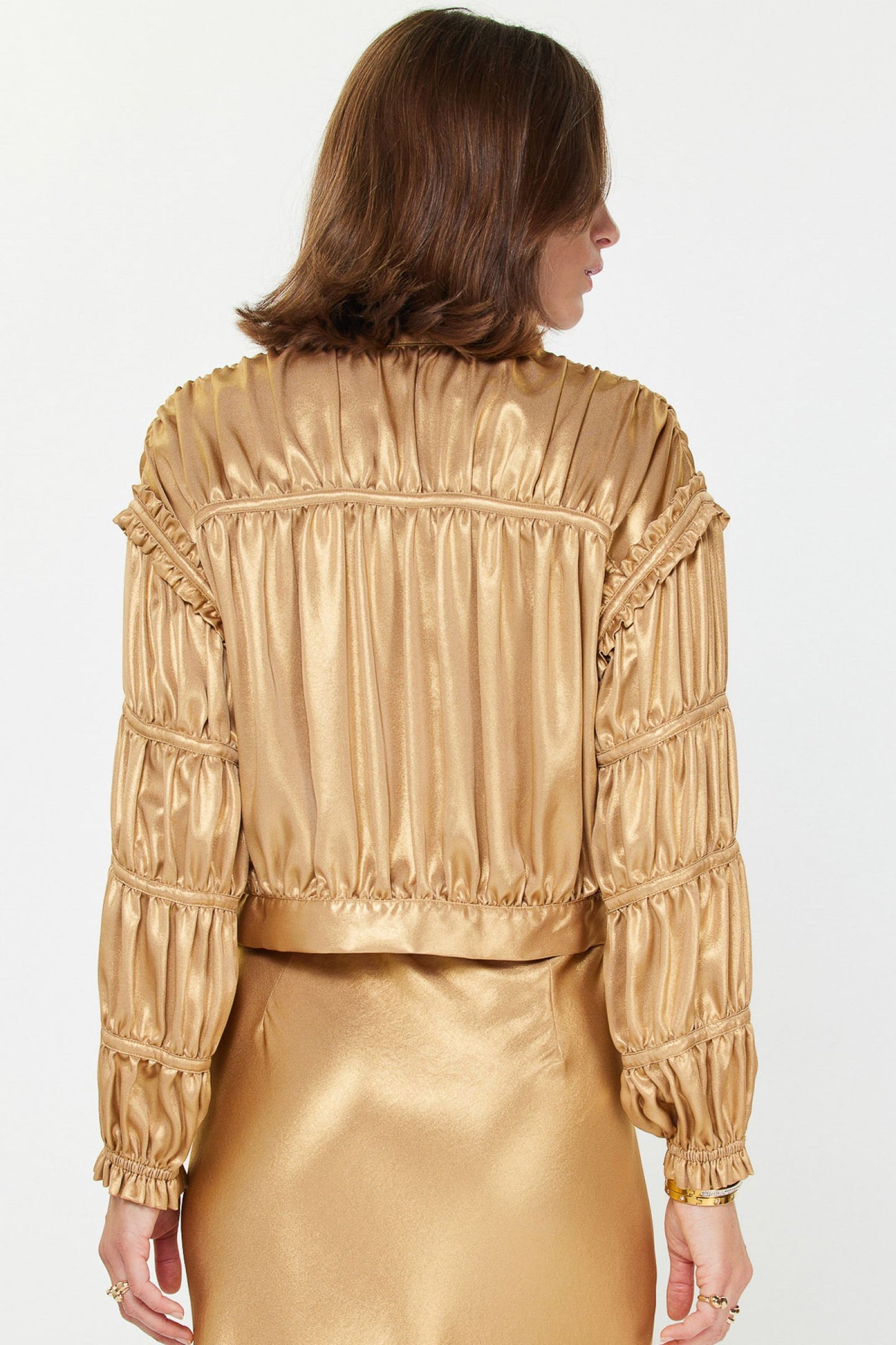 Metallic Shirring Jacket/Top in Gold