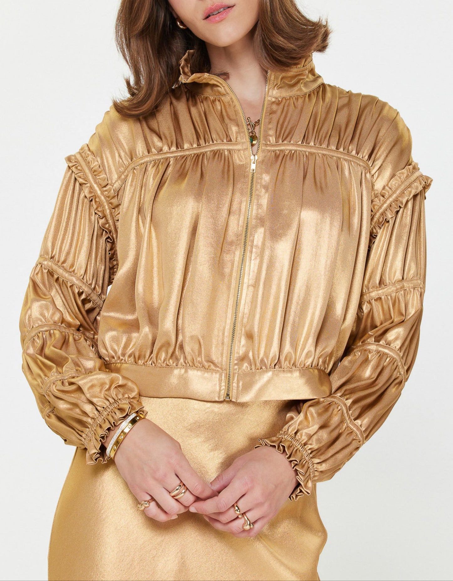Metallic Shirring Jacket/Top in Gold