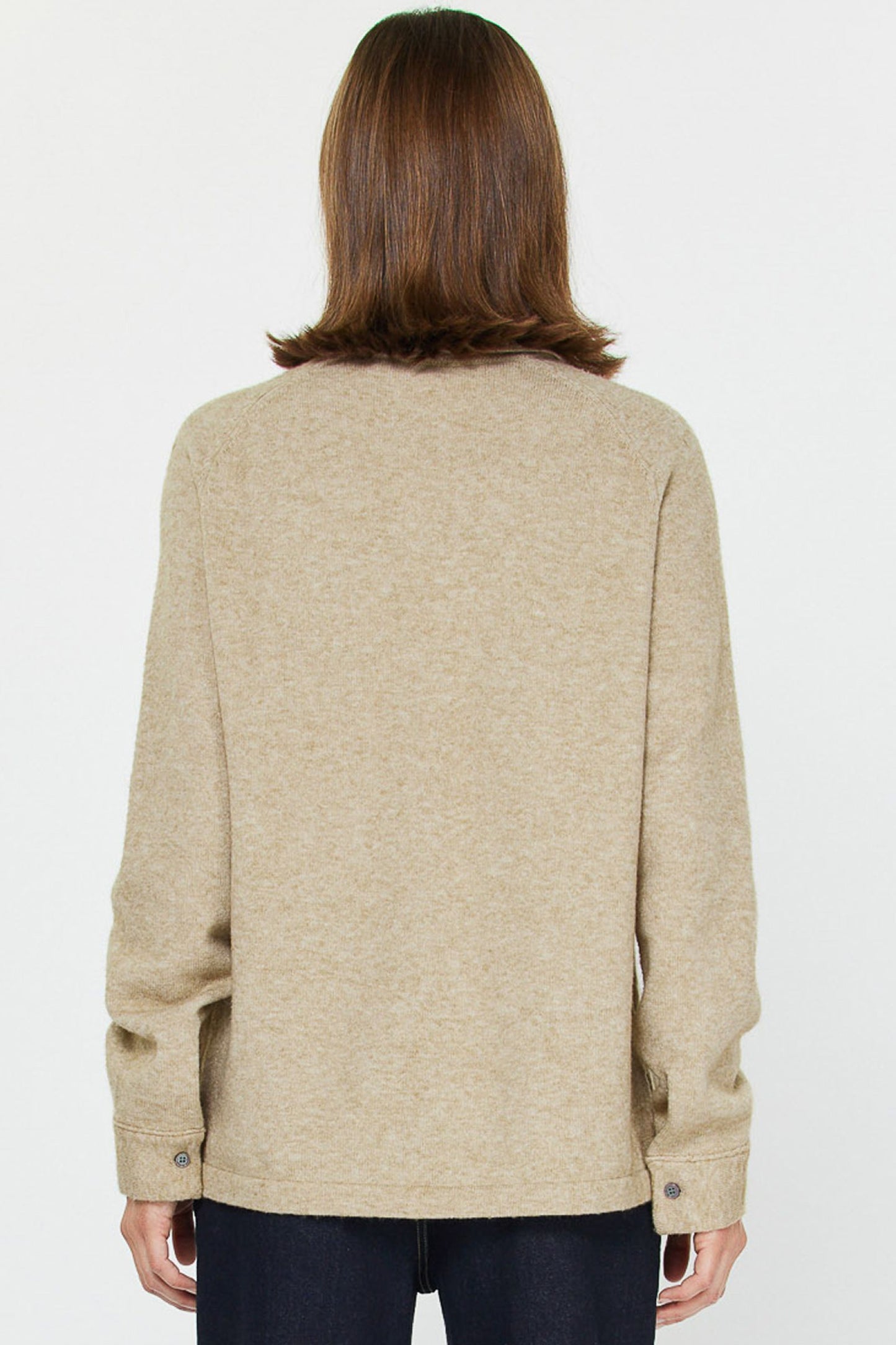 Collared Button Up Knit Shacket in Oat