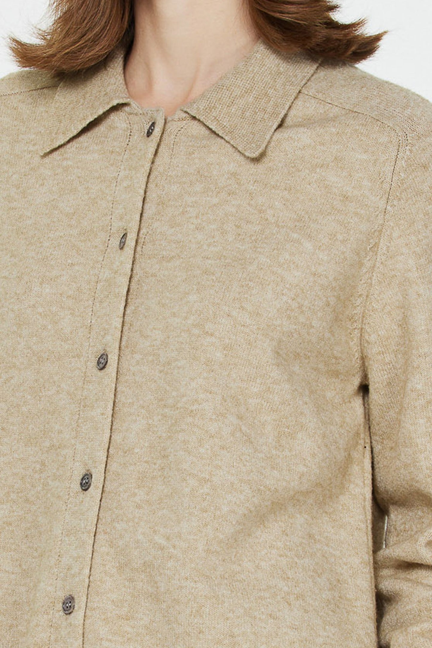 Collared Button Up Knit Shacket in Oat