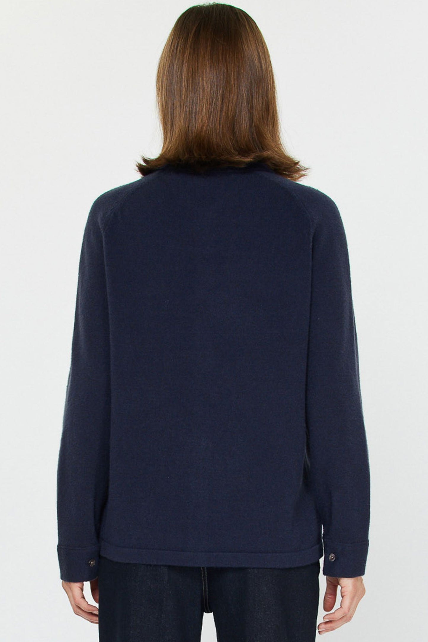 Collared Button Up Knit Shacket in Navy