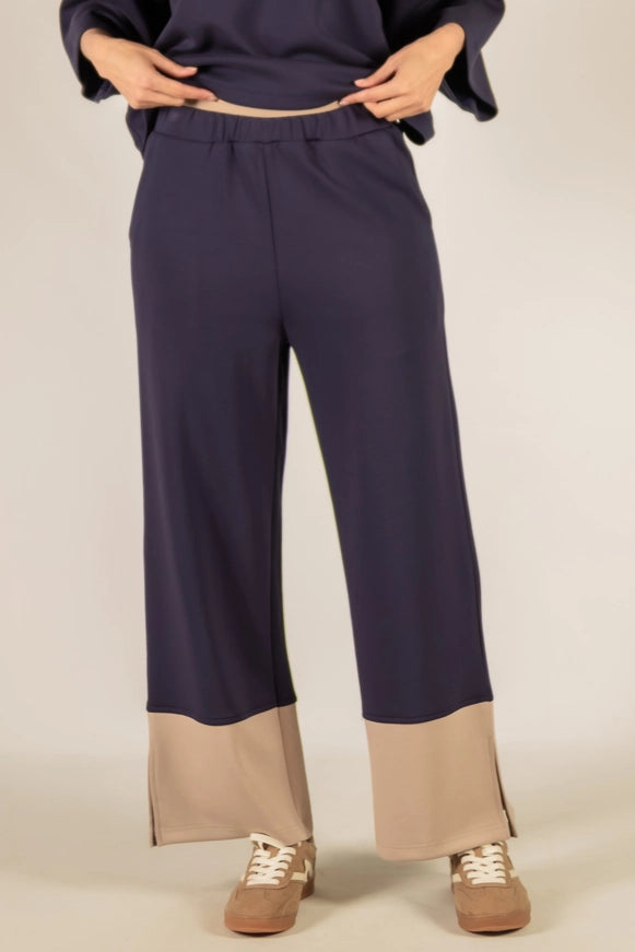 P.Cill Colorblock Band Wide Leg Pants in Navy