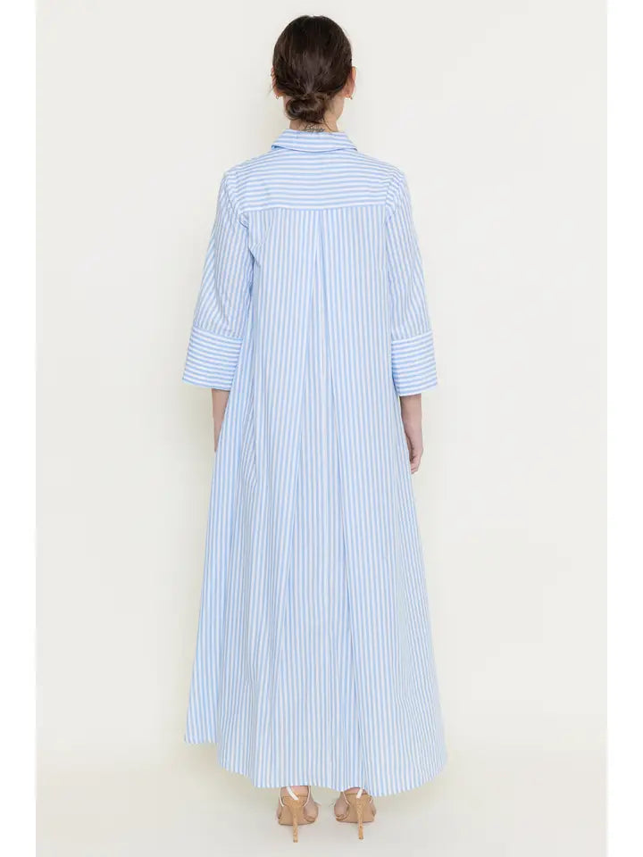 Flowy Striped Buttondown Dress in Powder Blue