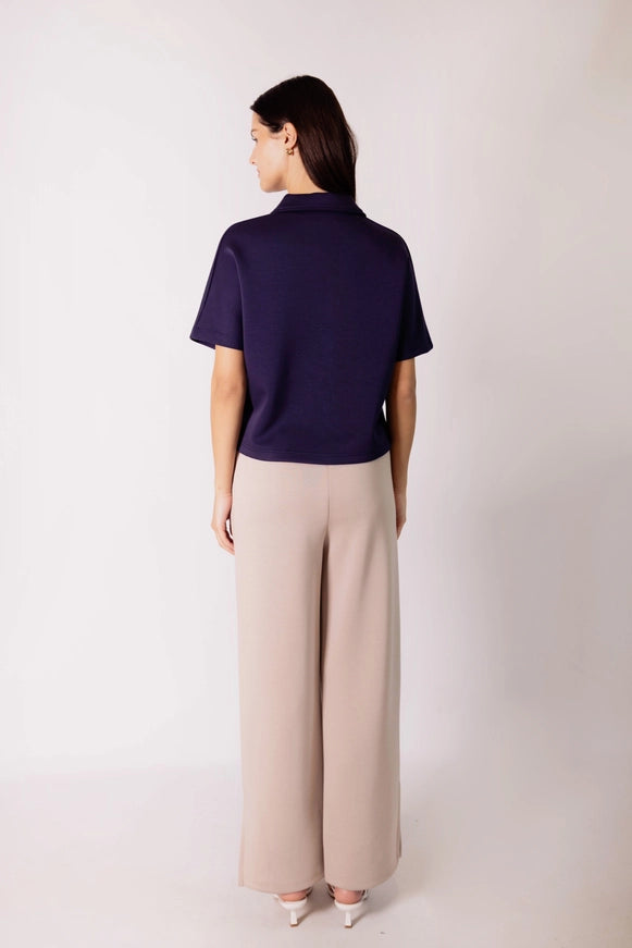 P.Cill Zip Front Short Sleeve Top in Navy