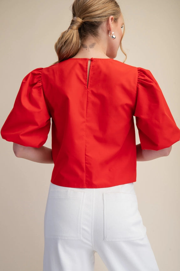 V-Neck Tie Front Top in Red
