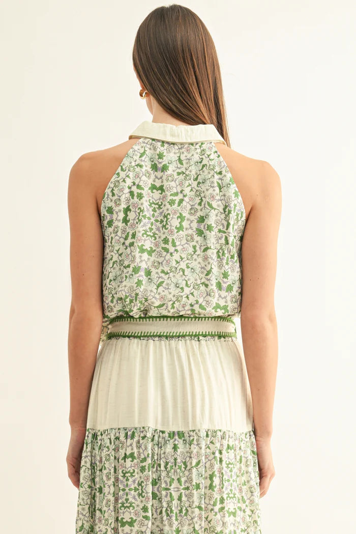 Adelyn Rae Bailee Halter Shirt in Green Multi
