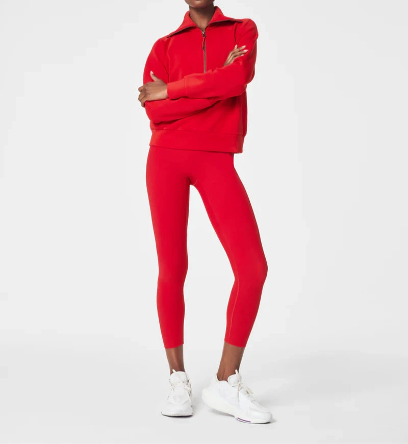 Spanx Air Essentials Half Zip Pullover in Red