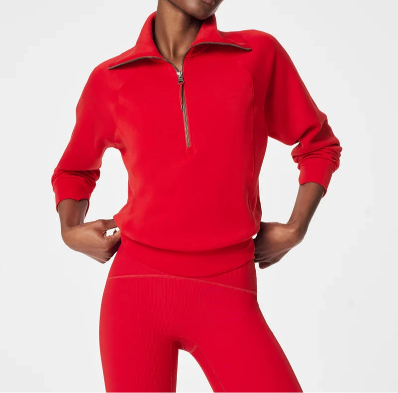 Spanx Air Essentials Half Zip Pullover in Red