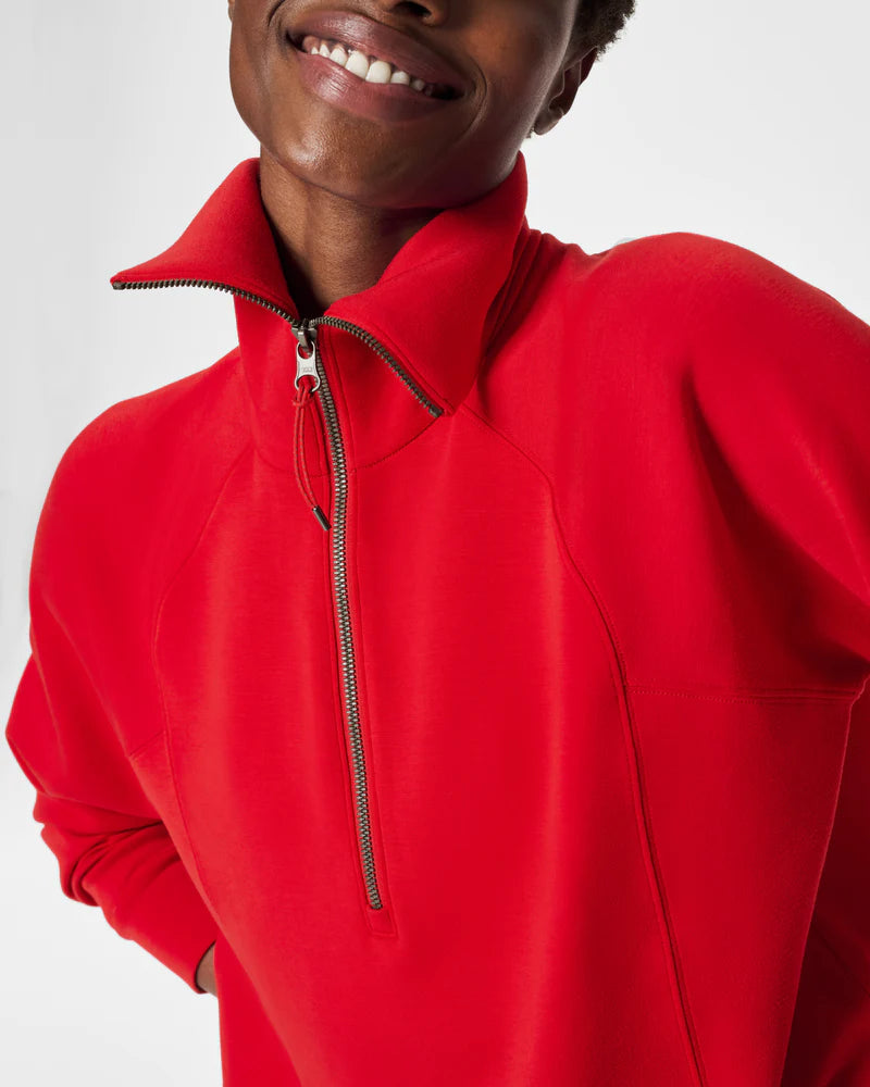 Spanx Air Essentials Half Zip Pullover in Red