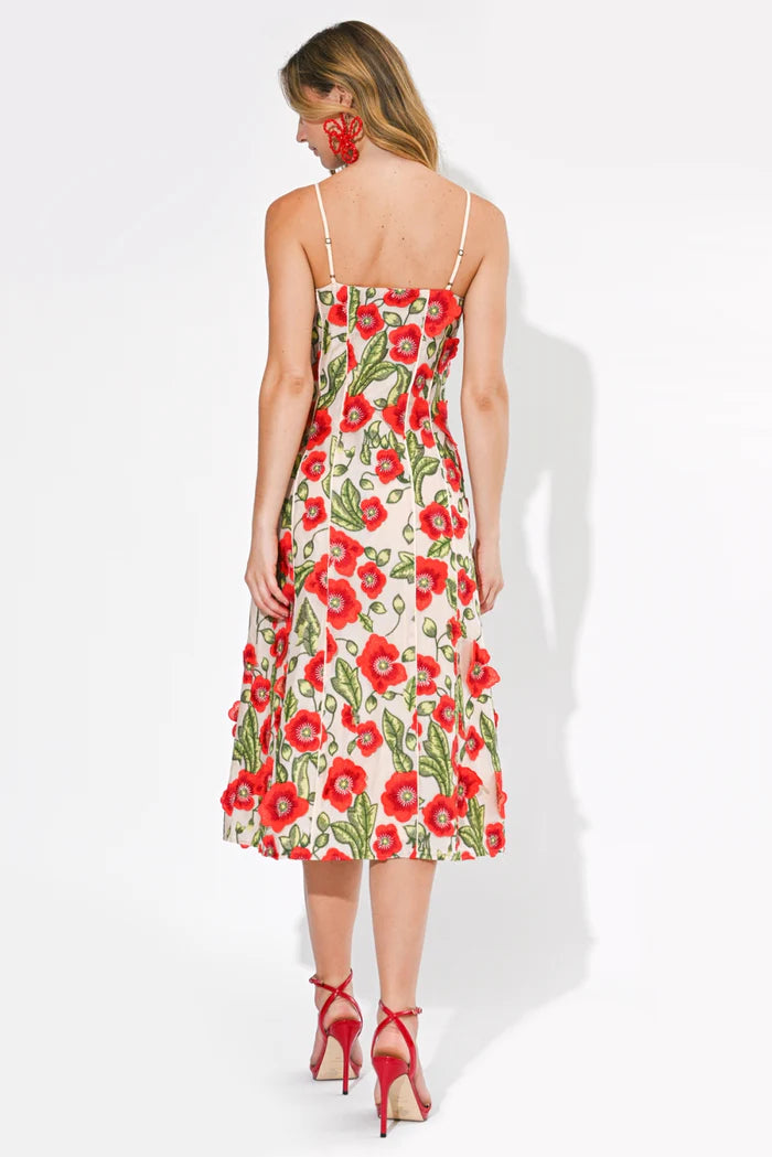 Adelyn Rae Ivy 3D Floral Midi Dress in Red Multi