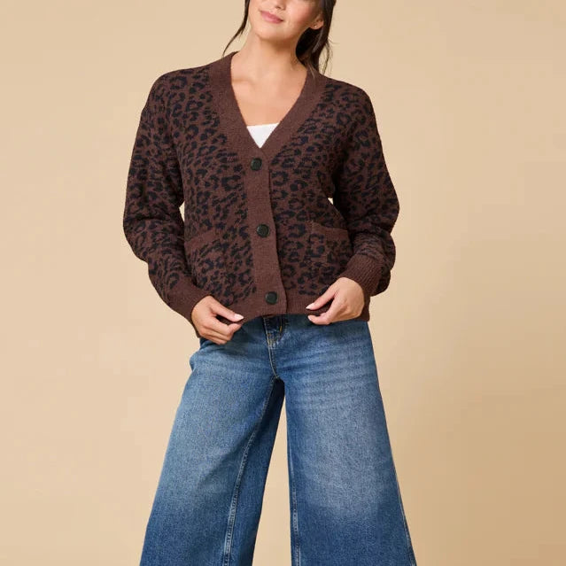 Softies Marshmellow Crop Cardigan in Wild Espresso
