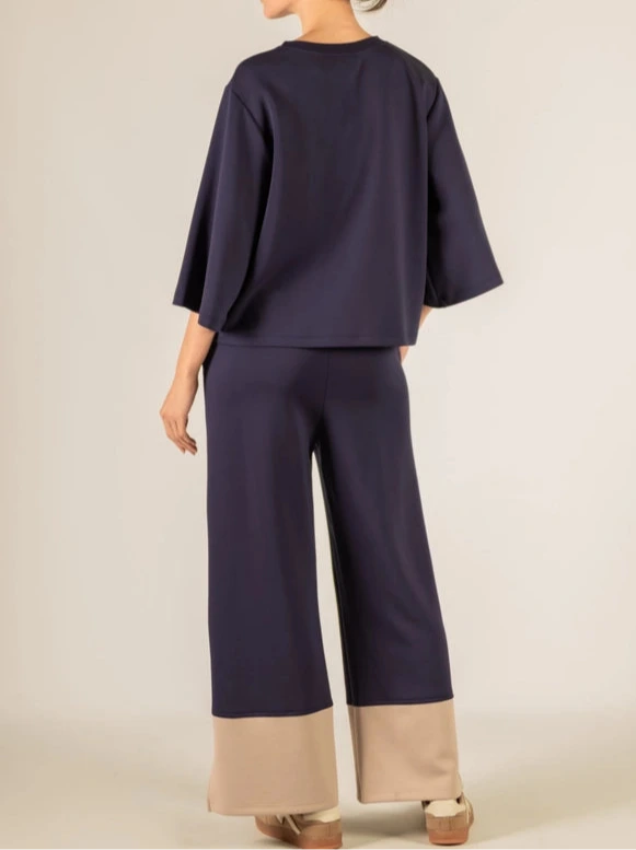 P.Cill Colorblock Band Wide Leg Pants in Navy