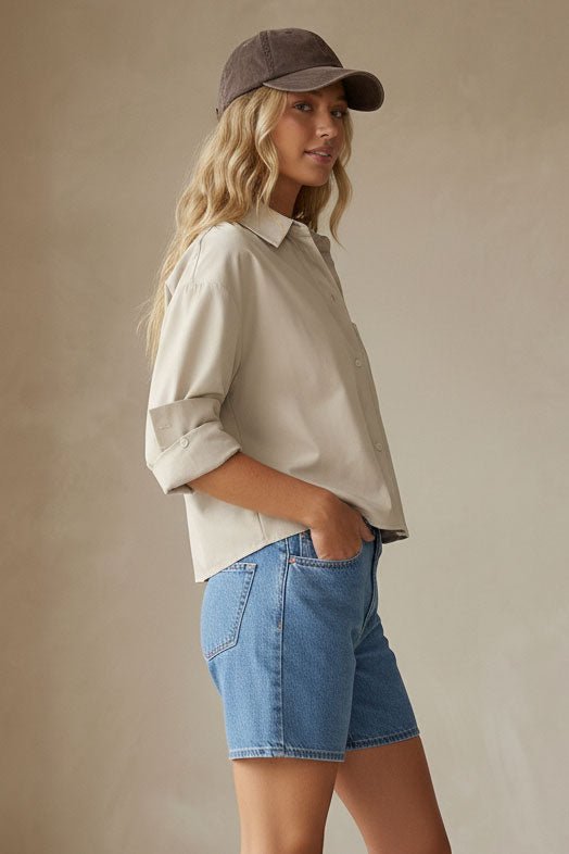 Rolled Sleeve Buttondown in Stone