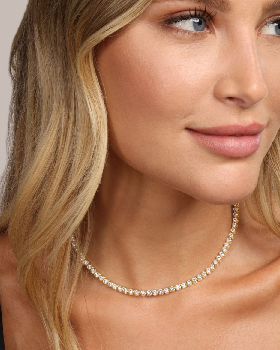 Melinda Maria Baroness Tennis Necklace in Gpold