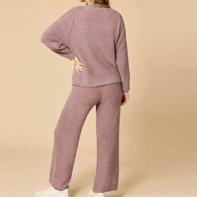 Softies Solid Marshmellow Revese Seam Crew Neck Lounge Set in Driftwood