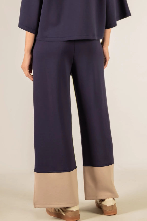 P.Cill Colorblock Band Wide Leg Pants in Navy