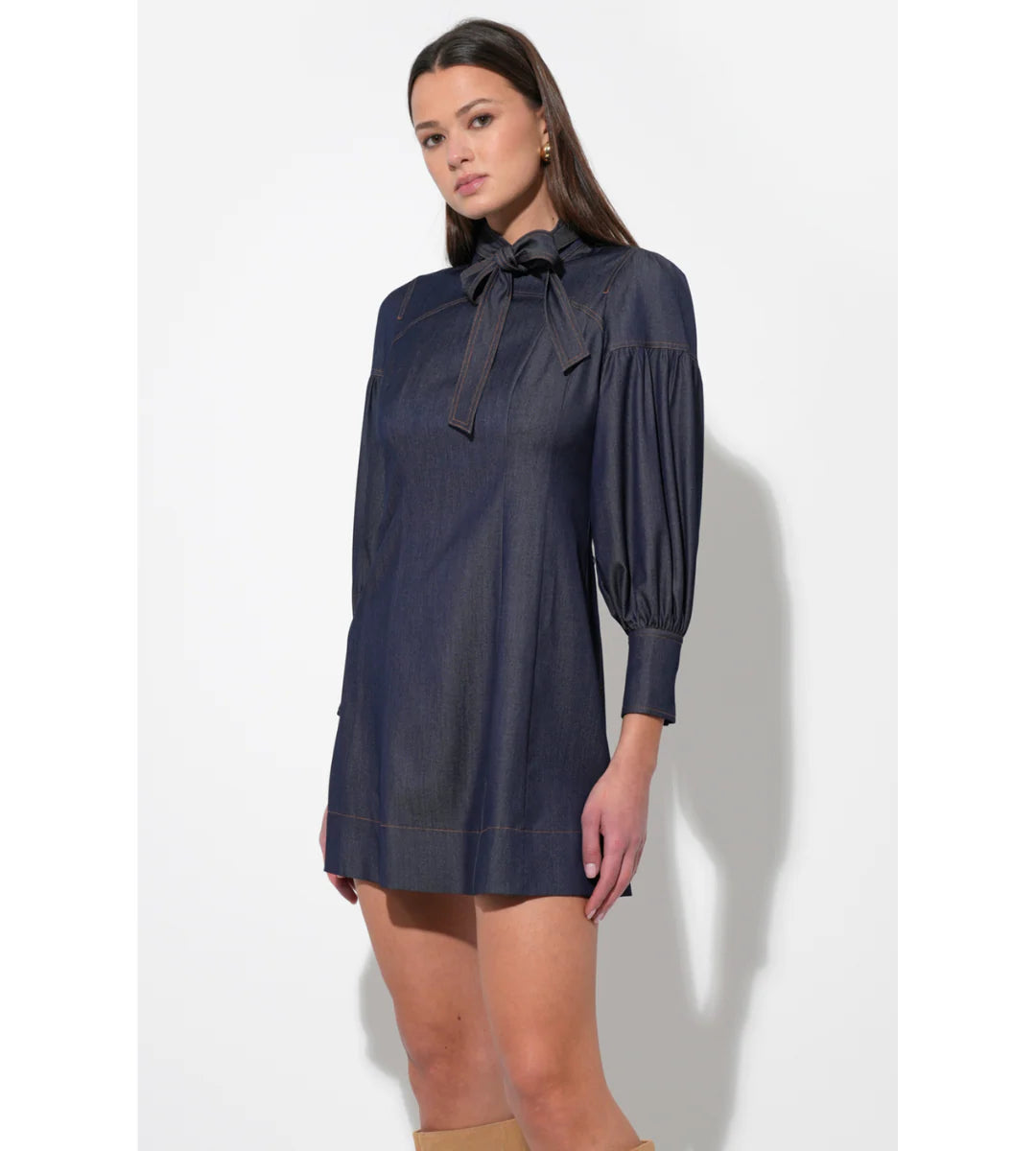 Adelyn Rae Lilith Denim Tie Dress in Dark Denim Blue