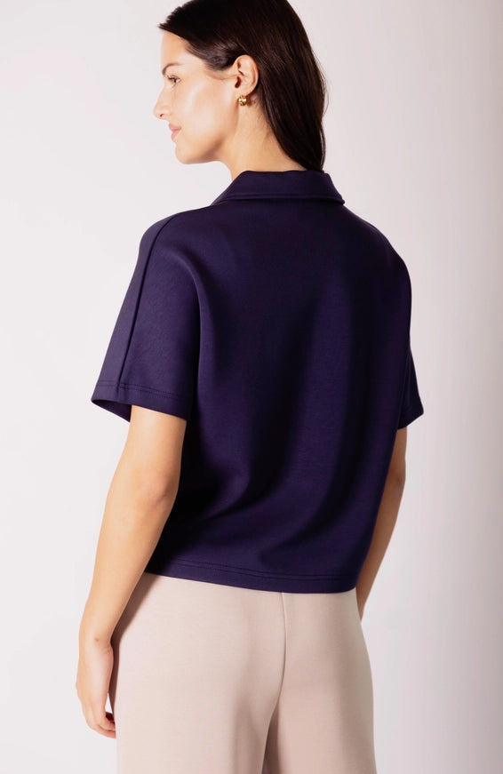 P.Cill Zip Front Short Sleeve Top in Navy