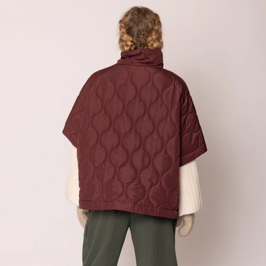 Ovesized Quilted Half Zip Poncho in Burgundy