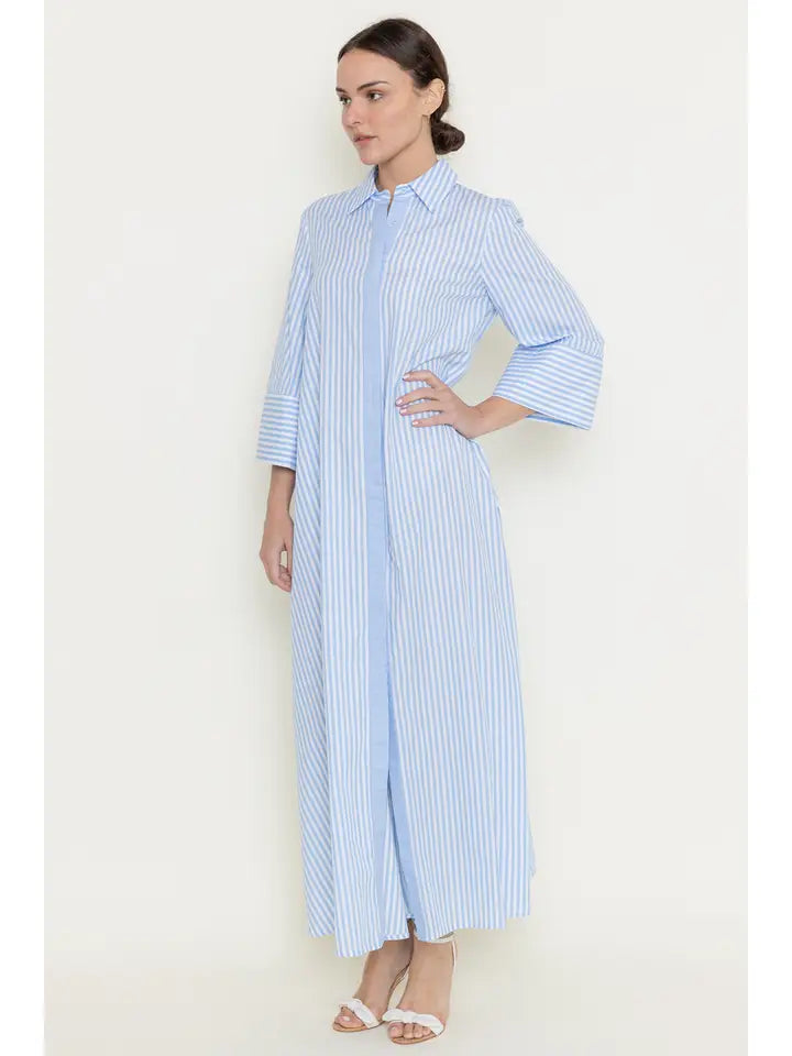 Flowy Striped Buttondown Dress in Powder Blue