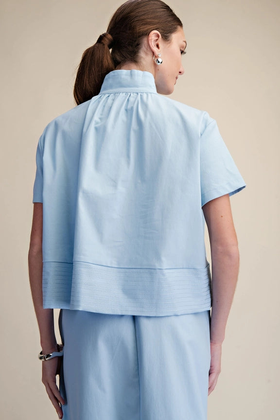 High Collar Top in Sky Blue