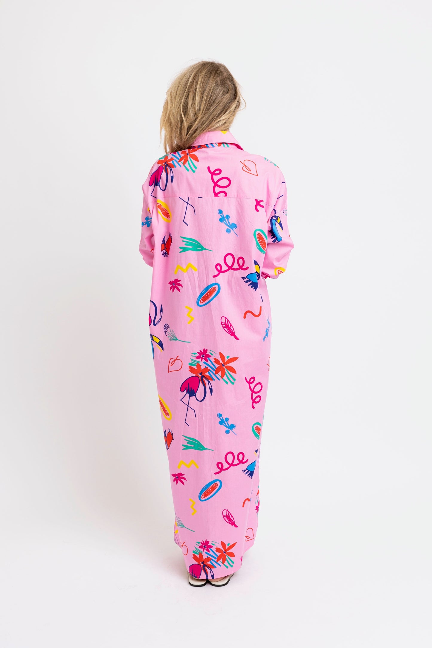 Karlie Maxi Shirt Dress in Pink Toucan