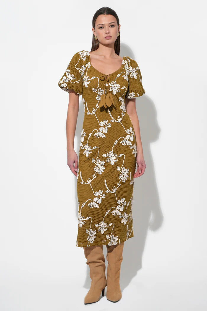 Anora Knit Printed Dress in Moss