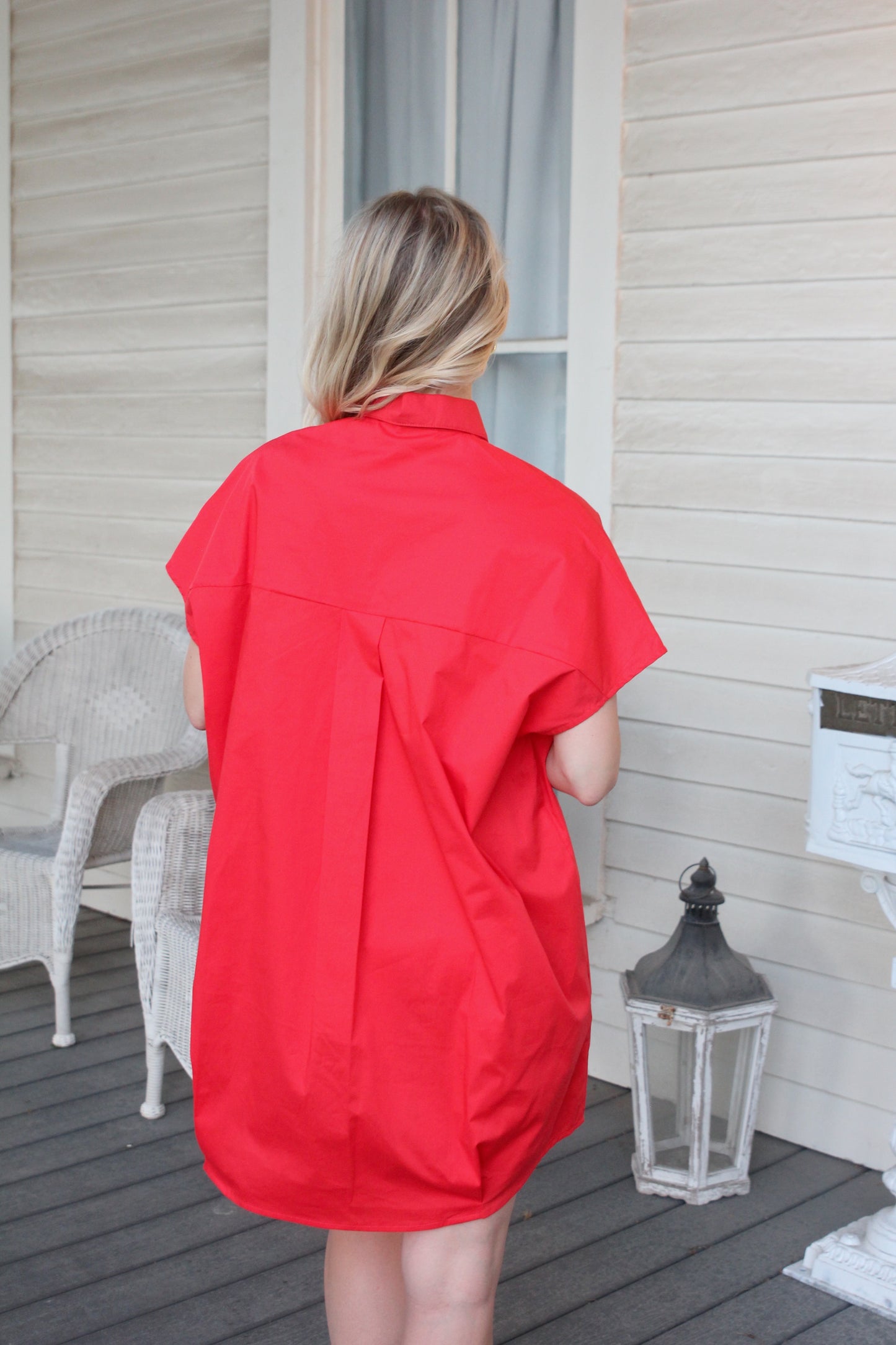 Karlie Signature V-Neck Collared Shirt Dress in Red