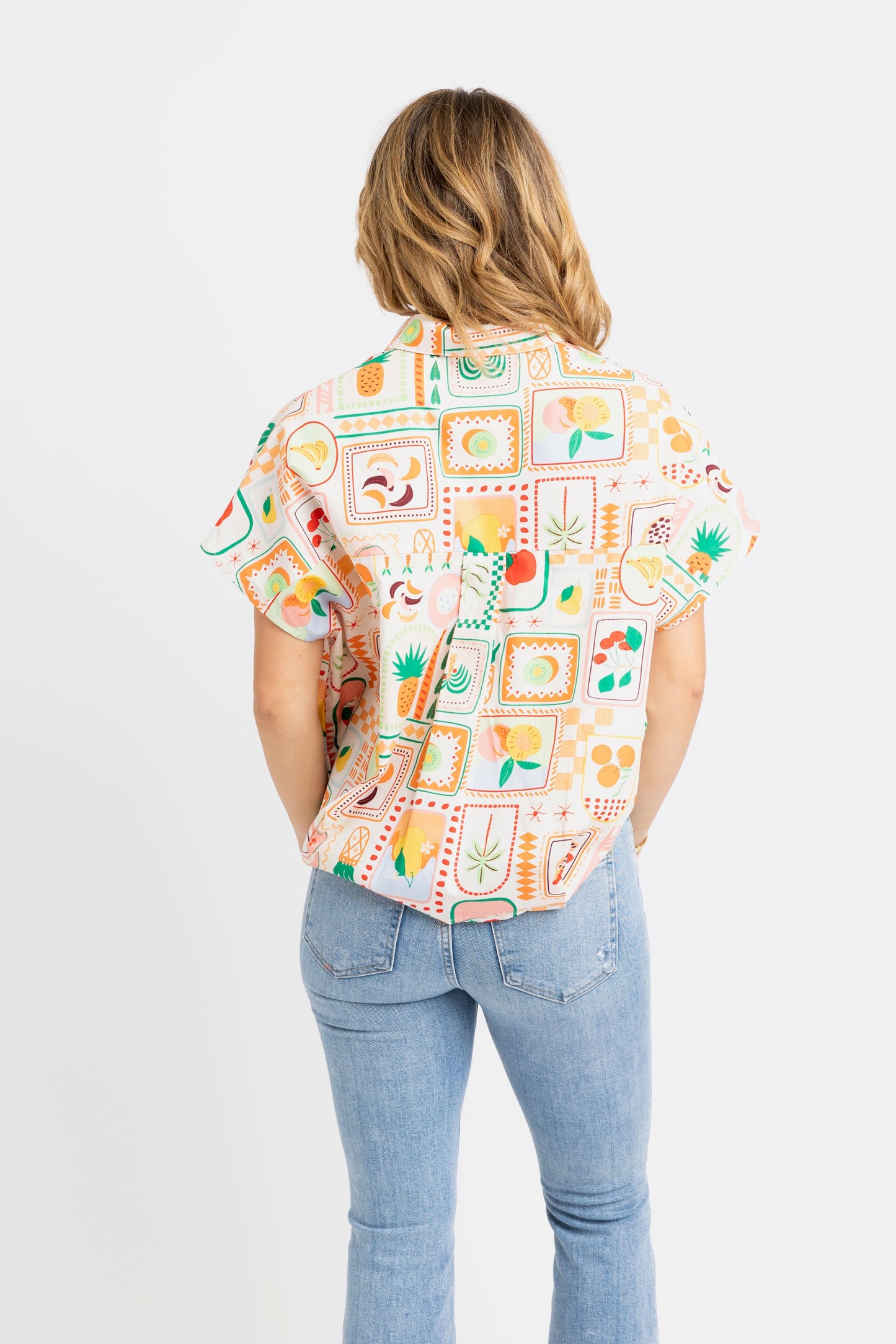 Karlie V-Neck Collared Top in Fruit Basket