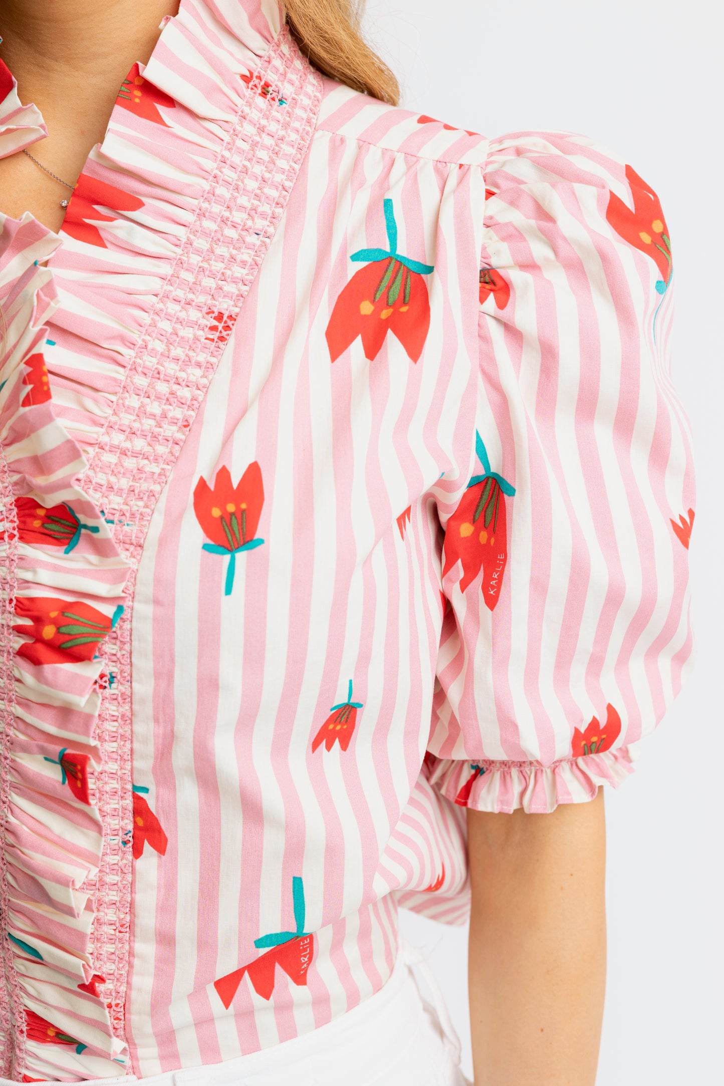Karlie Ruffled Top in Striped Poppy