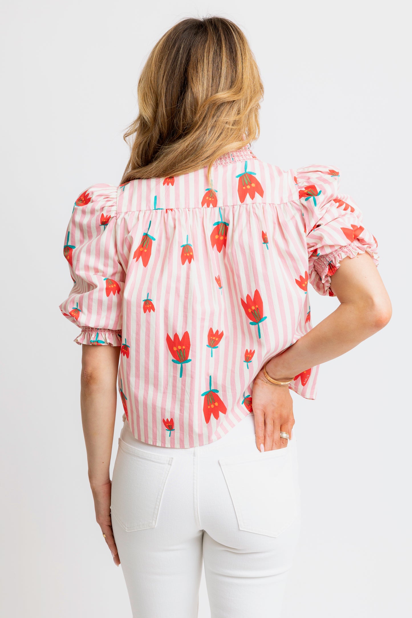 Karlie Ruffled Top in Striped Poppy