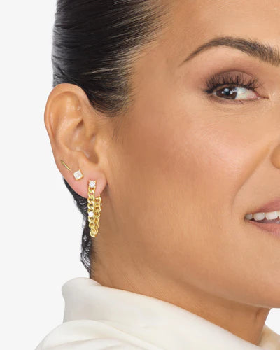 Melinda Maria Baby Julian Triple Diamond Soft Chain Hoops in Gold
