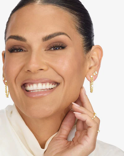 Melinda Maria Baby Julian Triple Diamond Soft Chain Hoops in Gold