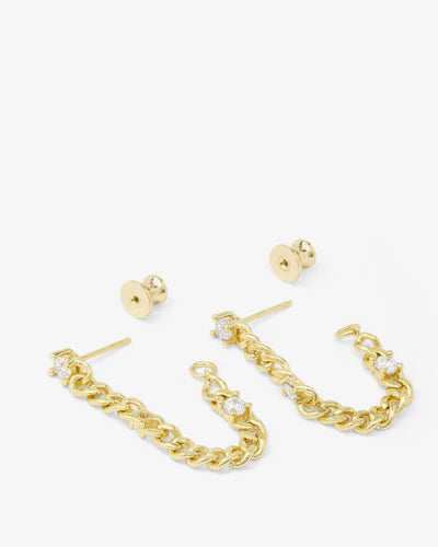 Melinda Maria Baby Julian Triple Diamond Soft Chain Hoops in Gold