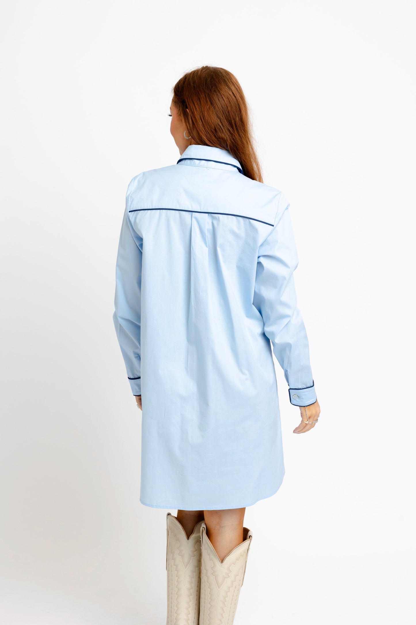 Karlie Poplin Pocket Shirt Dress in Blue