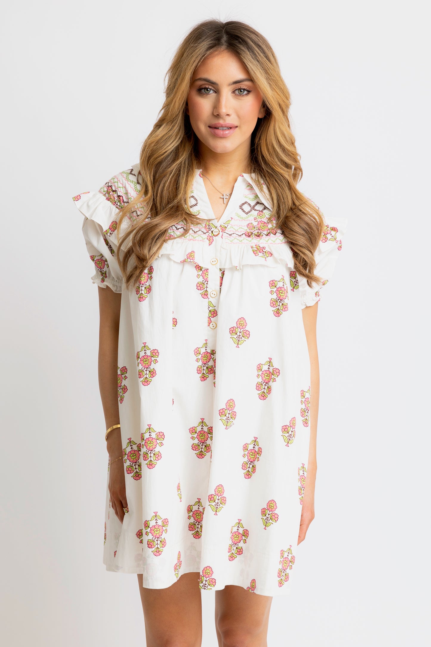 Karlie Embroidered Dress in Ivory Floral