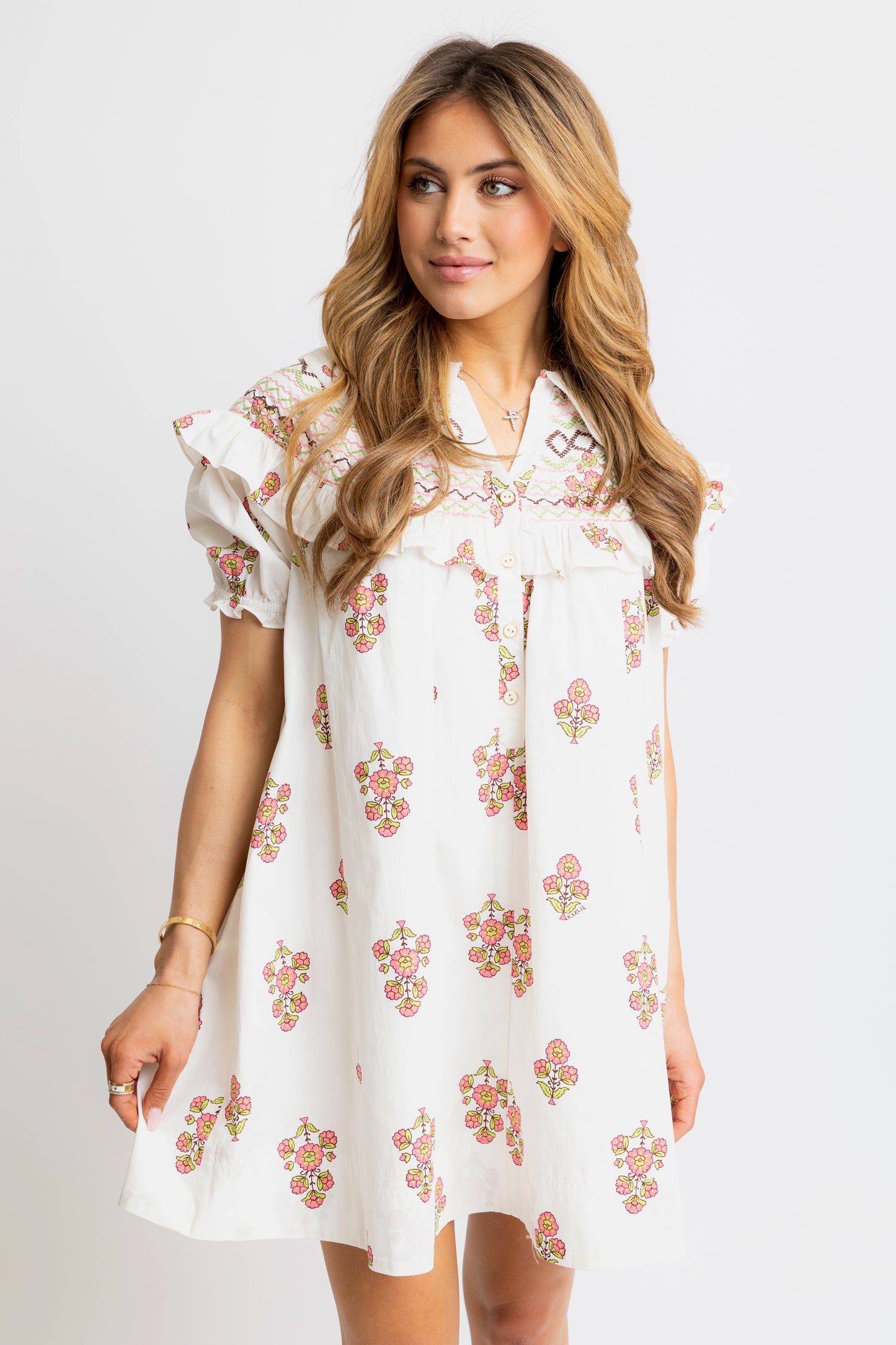 Karlie Embroidered Dress in Ivory Floral